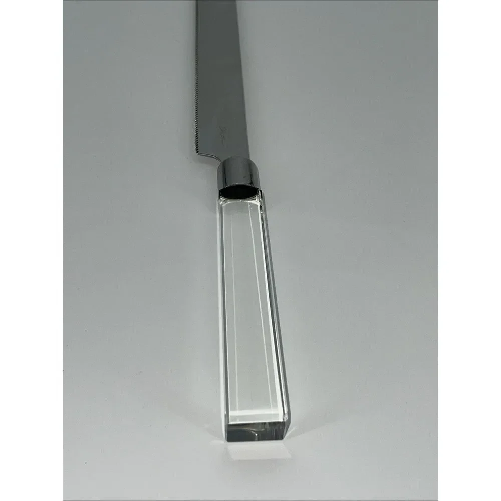 OLEG CASSINI CRYSTAL CAKE KNIFE SIGNED - STAINLESS STEEL Stunning !‎